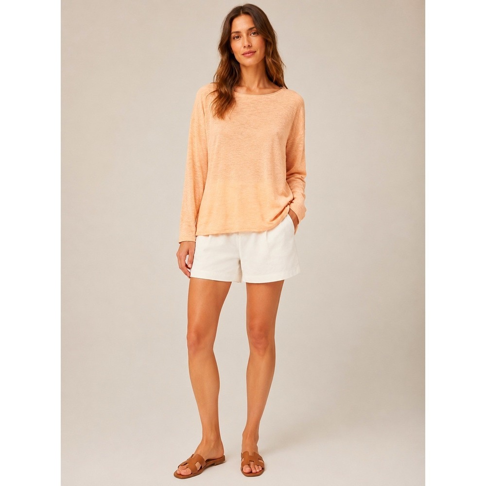 J. Jill Marled Knit Long Sleeve Top Women Small Orange Cotton Casual Coastal